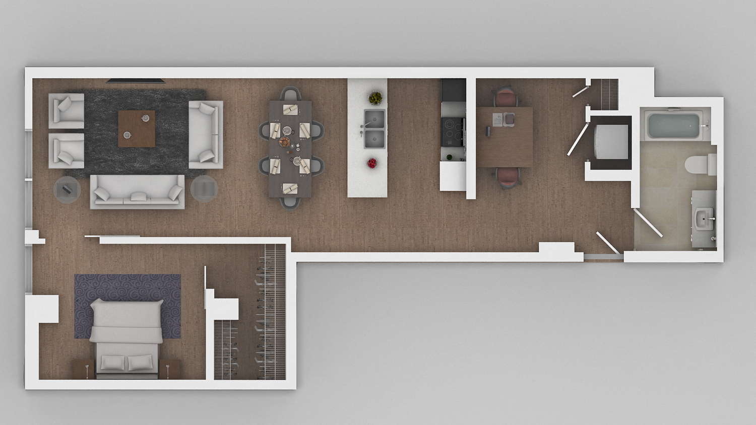 Floor plan for 1 bed, 1 bath, 823 sqft